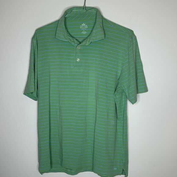 Peter Millar Seaside‎ Wash SS Green and Blue Stiped Golf Polo in Size Large - Picture 4 of 6